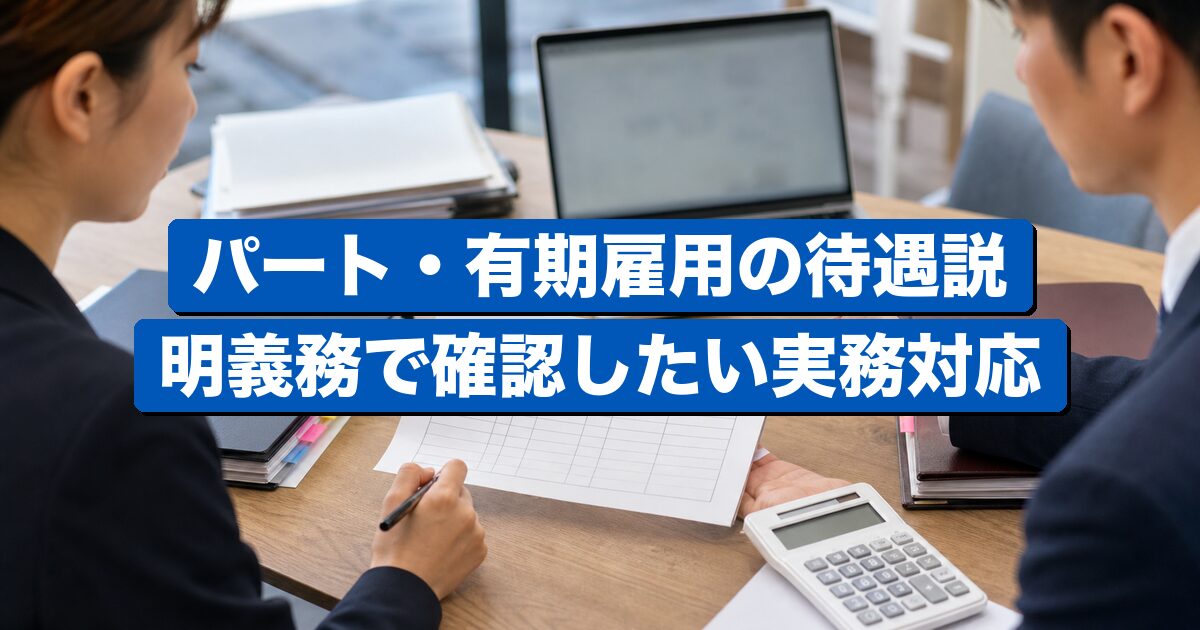パート・有期雇用の待遇説明と雇用管理を表すビジネスイメージ